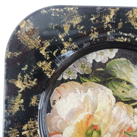 Lesley Roy Reverse Glass Art Hand Painted Lepidoptera Salad Plate Signed Vintage - Picture 2 of 11
